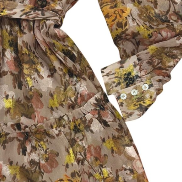 Greylin Floral Ruffle Long Sleeve Belted Dress Medium Multicolor - Picture 6 of 12